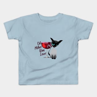 Cat mother wine lover Kids T-Shirt